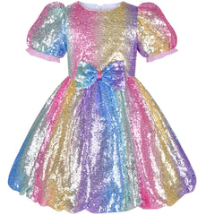 Girls Dress Shiny Glitter Sequin Color Block Sleeveless Size 4-10 Years