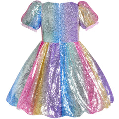 Girls Dress Shiny Glitter Sequin Color Block Sleeveless Size 4-10 Years