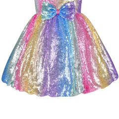 Girls Dress Shiny Glitter Sequin Color Block Sleeveless Size 4-10 Years