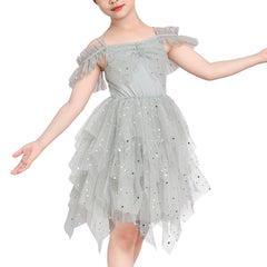 Girls Dress Sequin Wedding Hi-low Tulle Skirt Tutu Flutter Sleeve Size 3-12 Years