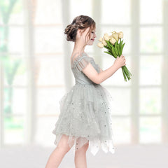 Girls Dress Sequin Wedding Hi-low Tulle Skirt Tutu Flutter Sleeve Size 3-12 Years