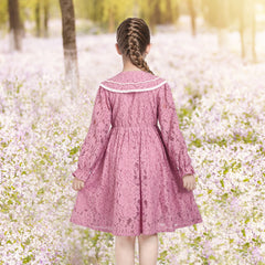Girls Dress Flower Lace Collar Skirt Dress Size 4-14 Years