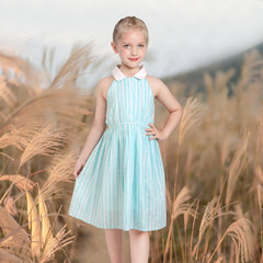 Girls Dress Turn-Down Collar Checkered Summer School Size 5-14 Years