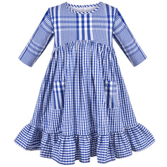 Girls Cold Shoulder Dress Denim Cowboy 3/4 Sleeve Size 2-12 Years