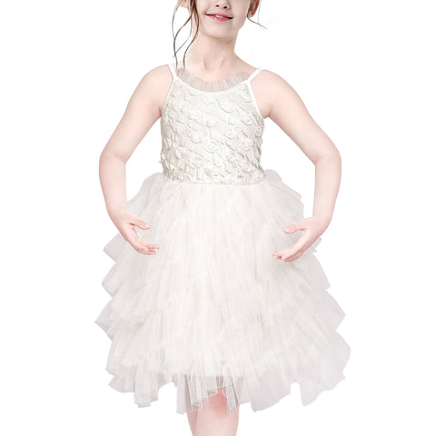 Girls Dress Sequin Wedding Hi-low Tulle Skirt Tutu Flutter Sleeve Size 3-12 Years