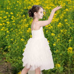 Girls Dress Sequin Wedding Hi-low Tulle Skirt Tutu Flutter Sleeve Size 3-12 Years