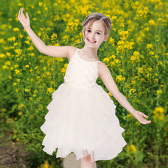 Girls Dress Sequin Wedding Hi-low Tulle Skirt Tutu Flutter Sleeve Size 3-12 Years