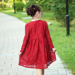 Girls Dress Flower Lace Collar Skirt Dress Size 4-14 Years