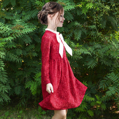 Girls Dress Flower Lace Collar Skirt Dress Size 4-14 Years