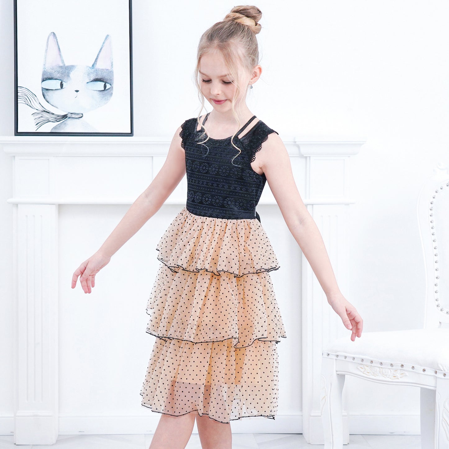 Girls Dress Cat Face Tower Ruffle Dancing Party Size 3-12 Years