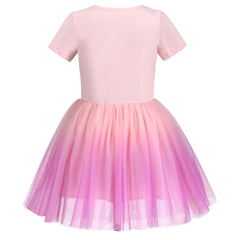 Girls Dress Short Sleeve Rainbow Tulle Skirt Birthday Party Size 4-10 Years