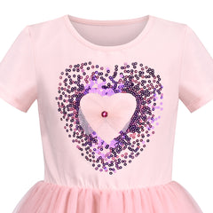 Girls Dress Short Sleeve Rainbow Tulle Skirt Birthday Party Size 4-10 Years