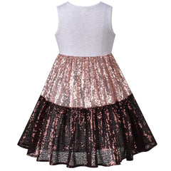 Girls Dress Shiny Glitter Sequin Color Block Sleeveless Size 4-10 Years