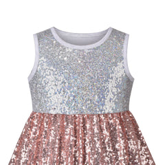 Girls Dress Shiny Glitter Sequin Color Block Sleeveless Size 4-10 Years