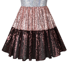 Girls Dress Shiny Glitter Sequin Color Block Sleeveless Size 4-10 Years