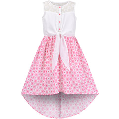 Girls Dress Chiffon Floral High-Low Tie Waist Party Princess Size 7-14 Years