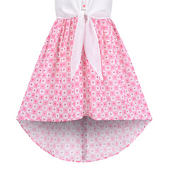 Girls Dress Chiffon Floral High-Low Tie Waist Party Princess Size 7-14 Years
