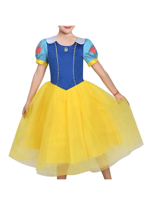 Girls Blue and Yellow Special Occasion Dress Short Puff Sleeve Ankle Length Blue Yellow Princess