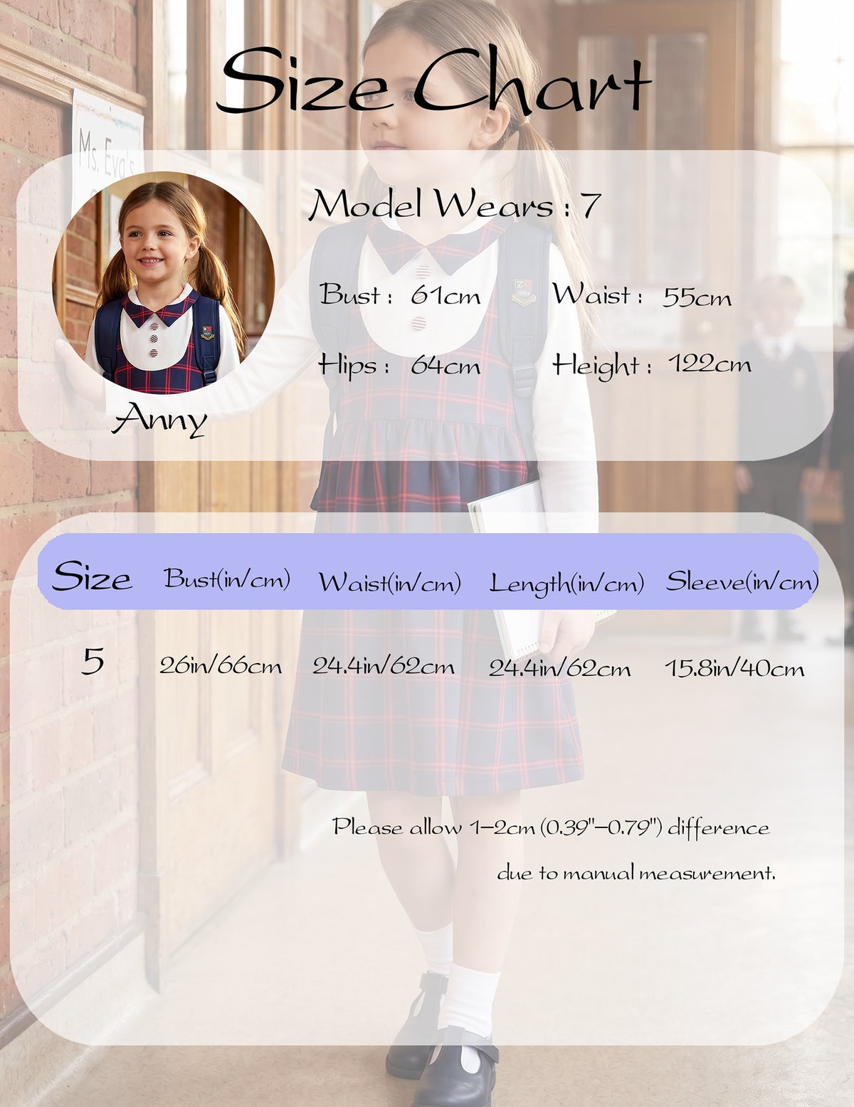 Girls Dress Long Sleeve Black A Line White Collar Button Front School Formal Daily Recital Navy Red Plaid