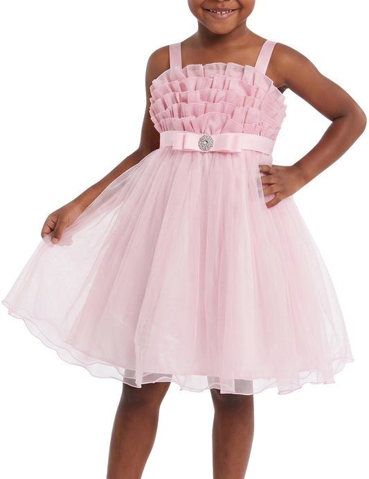 Girls Pink Floral Multilayer Ruffle Tulle Sleeveless Sequin Princess Pink Tulle