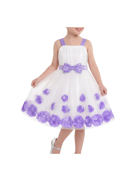 Girls Dress Purple Floral Sleeveless 3D Flower Rhinestone Summer Party Outdoor Dresses White Purple Floral