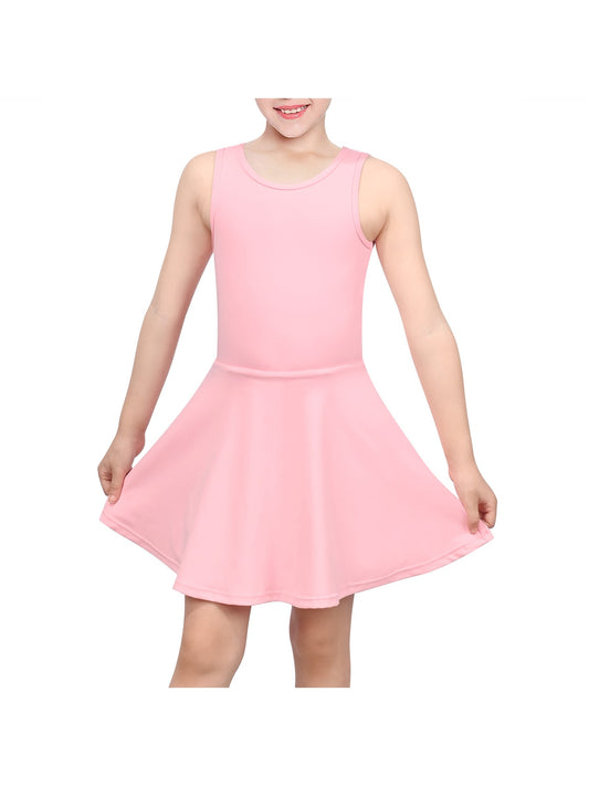 Girls Tennis Dress Black Open Back Bow Sleeveless Kids Golf School Sports Dresses Outfit with Shorts Pockets Light Pink Solid