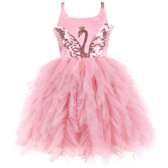Girls Dress Sequin Wedding Hi-low Tulle Skirt Tutu Flutter Sleeve Size 3-12 Years