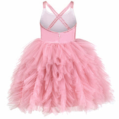 Girls Dress Sequin Wedding Hi-low Tulle Skirt Tutu Flutter Sleeve Size 3-12 Years