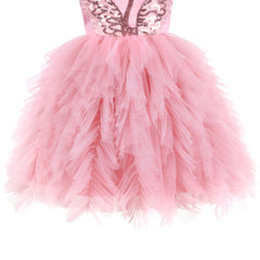 Girls Dress Sequin Wedding Hi-low Tulle Skirt Tutu Flutter Sleeve Size 3-12 Years