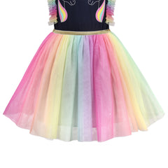 Girls Dress Short Sleeve Rainbow Tulle Skirt Birthday Party Size 4-10 Years