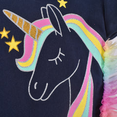 Girls Dress Short Sleeve Rainbow Tulle Skirt Birthday Party Size 4-10 Years