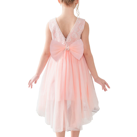 Girls Dress Sequin Backless Floral Hollow Back Lace Wedding Size 3-14 Years