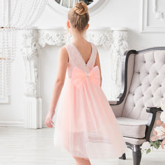 Girls Dress Sequin Backless Floral Hollow Back Lace Wedding Size 3-14 Years