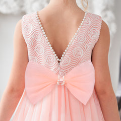 Girls Dress Sequin Backless Floral Hollow Back Lace Wedding Size 3-14 Years