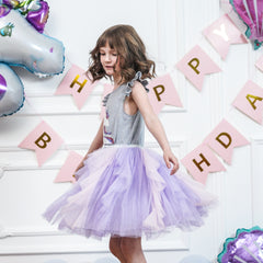 Girls Dress Short Sleeve Rainbow Tulle Skirt Birthday Party Size 4-10 Years