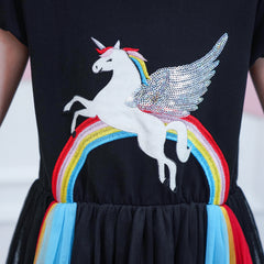 Girls Dress Short Sleeve Rainbow Tulle Skirt Birthday Party Size 4-10 Years