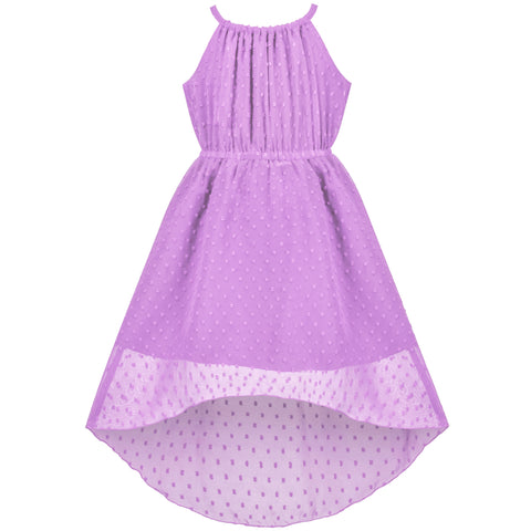 Girls Dress Swiss Dot Hi-lo Skirt Sweet Halter Sleeveless Size 6-14 Years