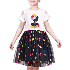 Girls Dress Short Sleeve Rainbow Tulle Skirt Birthday Party Size 4-10 Years