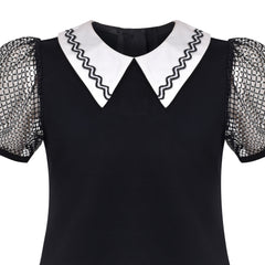 Girls Dress Flower Embroidered Stripe Short Sleeve Size 2-12 Years