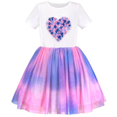 Girls Dress Short Sleeve Rainbow Tulle Skirt Birthday Party Size 4-10 Years