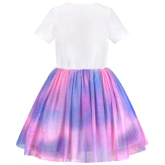 Girls Dress Short Sleeve Rainbow Tulle Skirt Birthday Party Size 4-10 Years