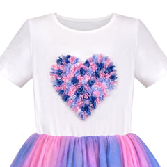 Girls Dress Short Sleeve Rainbow Tulle Skirt Birthday Party Size 4-10 Years