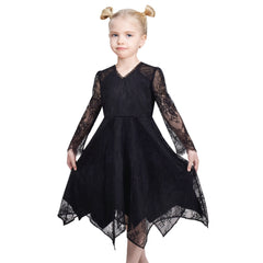 Girls Dress Flower Lace Collar Skirt Dress Size 4-14 Years
