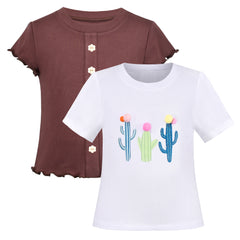 2 Packs Girls Top Tee Shirt Long Sleeve School Uniform Size 2-12 Years