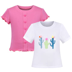 2 Packs Girls Top Tee Shirt Long Sleeve School Uniform Size 2-12 Years