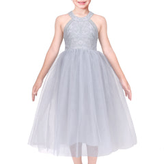 Girls Dress Flower Sparkling Sequins Belted Tulle Party Size 4-14 Years