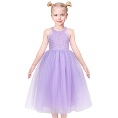 Girls Dress Flower Sparkling Sequins Belted Tulle Party Size 4-14 Years