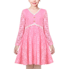 Girls Dress Flower Lace Collar Skirt Dress Size 4-14 Years