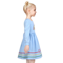 Girls Dress Flower Long Sleeve Cotton Causal Dress Size 3-12 Years