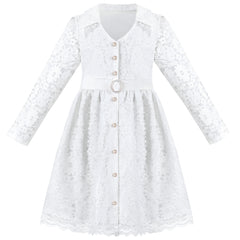 Girls Dress Flower Lace Collar Skirt Dress Size 4-14 Years